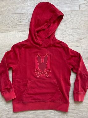 Psycho Bunny Red Pullover Hoodie Bunny Skull Logo Kids 7/8
